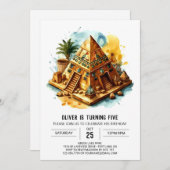 Antikes Ägypten Wasserfarben Chic Pyramids Geburts Einladung (Vorne/Hinten)