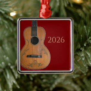 Antikes Akustikgitarren-Ornament Silbernes Ornament