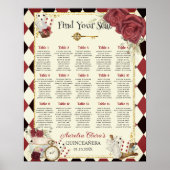 Antikes Alice im Wunderland rotes Blumenmuster Sit Poster (Vorne)