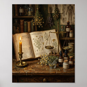 Antikes Apotheken-Kräuterkundler-Botanik-Buch Poster