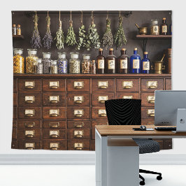 Antikes Apothekerschrank-Vintage-Herbarium-Wand Wandteppich
