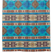 Antikes Aqua Blue Pale Gold Türkisches Kilim Rug Duschvorhang (Vorderseite)