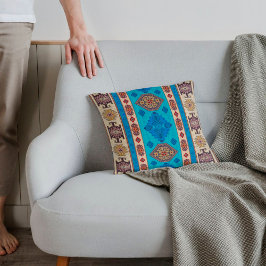 Antikes Aqua Blue Pale Gold Türkisches Kilim Rug Kissen