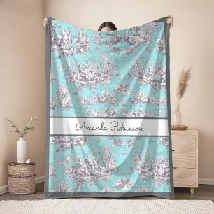 Antikes aquablaues Blumen-Lake-Toile de Jouy Fleecedecke