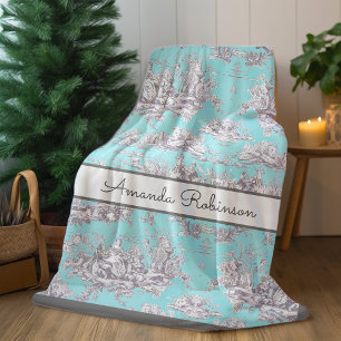 Antikes aquablaues Blumen-Lake-Toile de Jouy Fleecedecke