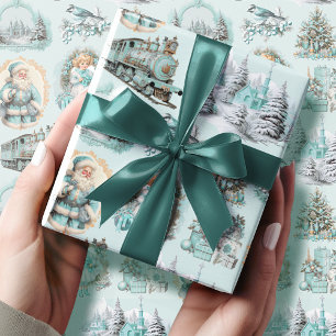 Antikes aquablaues viktorianisches Weihnachtsgesch Geschenkpapier