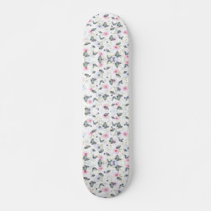 Antikes Aquarell Blaue Schmetterling & rosa Blumen Skateboard