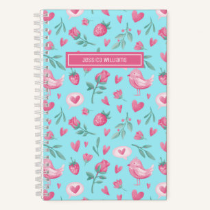 Antikes Aquarell-Blumenmuster mit rosa Rosen und V Notizblock