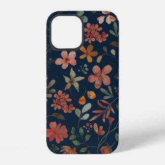 Antikes Aquarell-Blumenprint auf Navyblau iPhone 12 Hülle