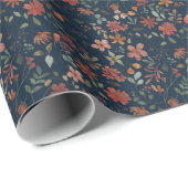 Antikes Aquarell Druckflora auf Marine Geschenkpapier (Rolleneckpunkt)