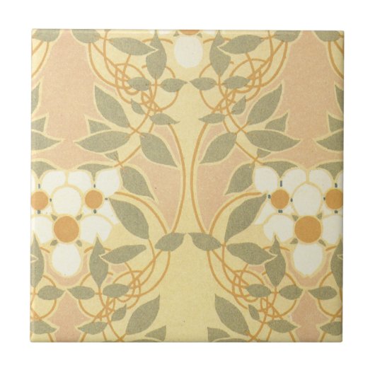 antikes Art Deco Blumenmuster Fliese (Vorderseite)