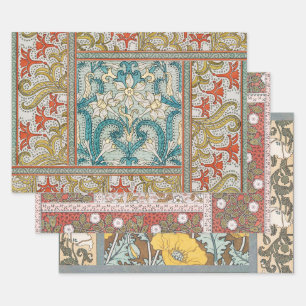 Antikes Art Nouveau-Daffodil-Muster Verneuil Geschenkpapier Set