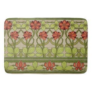 Antikes Art Nouveau Muster in Salbeigrün mit Blume Badematte