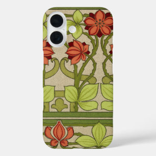 Antikes Art Nouveau Muster in Salbeigrün mit Blume iPhone 16 Hülle