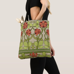Antikes Art Nouveau Muster in Salbeigrün mit Blume Tasche