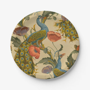 Antikes Art Nouveau Pfau Mohn Blumenmuster Pappteller