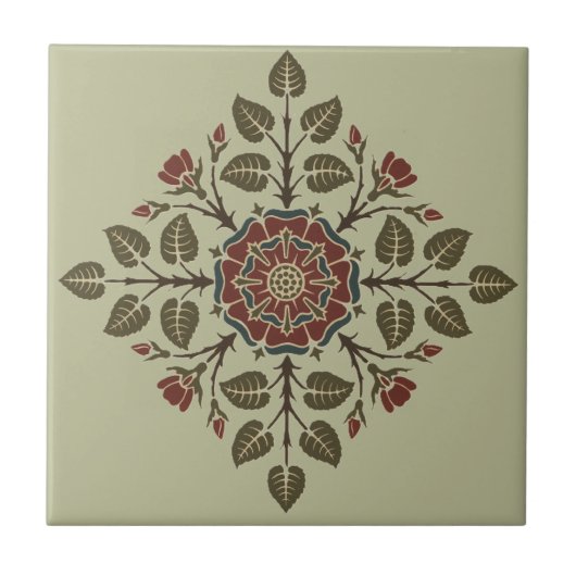 Antikes Audsley Tudor-Rose viktorianisches Muster  Fliese (Vorderseite)