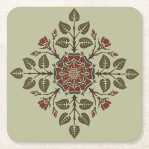 Antikes Audsley Tudor-Rose viktorianisches Muster Rechteckiger Pappuntersetzer