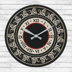 Antikes Aussehen schwarz und Ecru mit Burgund Große Wanduhr