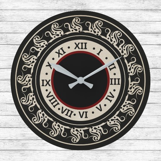 Antikes Aussehen schwarz und Ecru mit Burgund Große Wanduhr