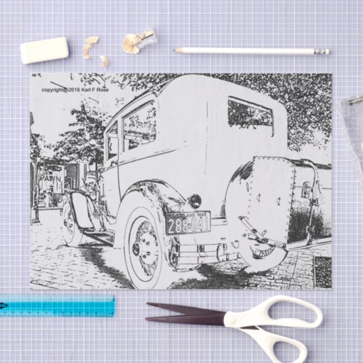 Antikes Auto als SkizzeSeidenpapier Seidenpapier (Handwerk)