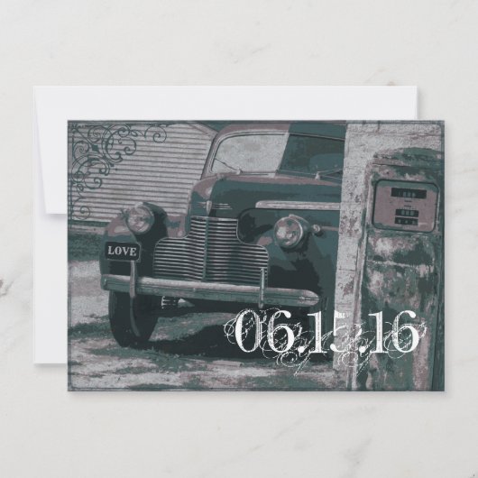 Antikes Auto-Gas-Pumpen-Vintage Einladung (Vorderseite)