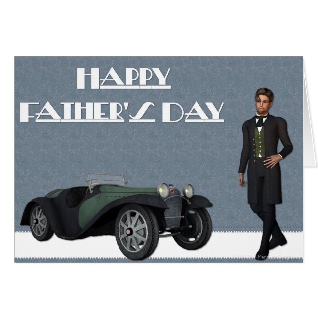Antikes Auto & Man Happy Vatertag Grußkarte (Vorderseite (Horizontal))