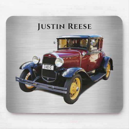 Antikes Auto, Name, gebürstetes Silber Mousepad (Vorne)