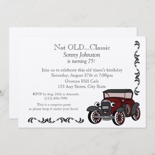 Antikes Auto zum Geburtstag Einladung (Vorne/Hinten)