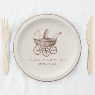 Antikes Babywagen Sepia-Braun Kinderwagen Babypart Pappteller