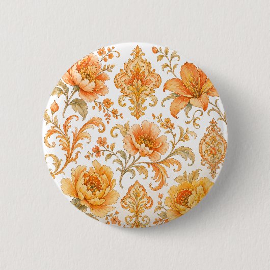 Antikes Barock Blumenmuster – Warm Orange /Gold Button (Vorderseite)