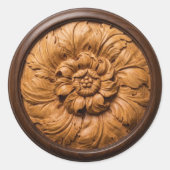 Antikes Barock geschnitztes Holz Runder Aufkleber (Vorderseite)