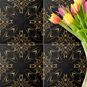 Antikes Barock-Gold- und Schwarz-Muster  Fliese