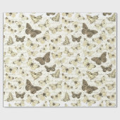 Antikes beige Schmetterlingsmuster mit Schrift Geschenkpapier (Flach)