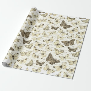 Antikes beige Schmetterlingsmuster mit Schrift Geschenkpapier
