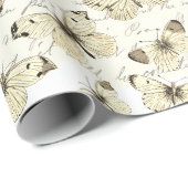 Antikes beige Schmetterlingsmuster mit Schrift Geschenkpapier (Rolleneckpunkt)
