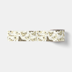 Antikes beige Schmetterlingsmuster mit Schrift Satinband