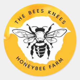 Antikes Bienen-Logo Rustikale Honigbiene Imker Kla Runder Aufkleber