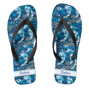 Antikes Blau Chinesisches Muster Wellen Kraniche W Badesandalen