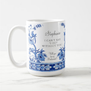 Antikes Blau Chinoiserie Asiatisches Florales Brau Kaffeetasse