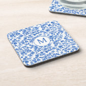 Antikes Blau Chinoiserie Monogramm Getränkeuntersetzer (Linke Seite)