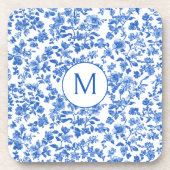 Antikes Blau Chinoiserie Monogramm Getränkeuntersetzer (Vorderseite)