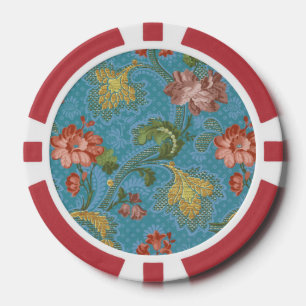 Antikes Blau Damast Blumen Gold Brokat Design Pokerchips