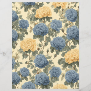 Antikes blau gelbes Rosen Scrapbook Papier