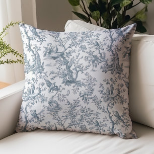 Antikes Blau-Graues Toile de Jouy Naturmuster Kissen