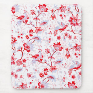 Antikes Blau Rosa Volkstümliche Vögel Blumenmuster Mousepad