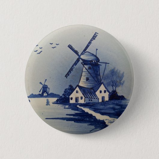 Antikes Blau und Weiß Delft Button (Vorderseite)