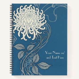 Antikes Blau-Weiß Art Nouveau Chrysantheme Notizblock