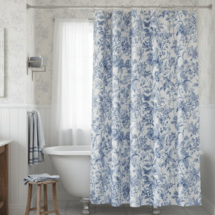 Antikes Blau Weiß Blumen Toile Elegant Duschvorhang