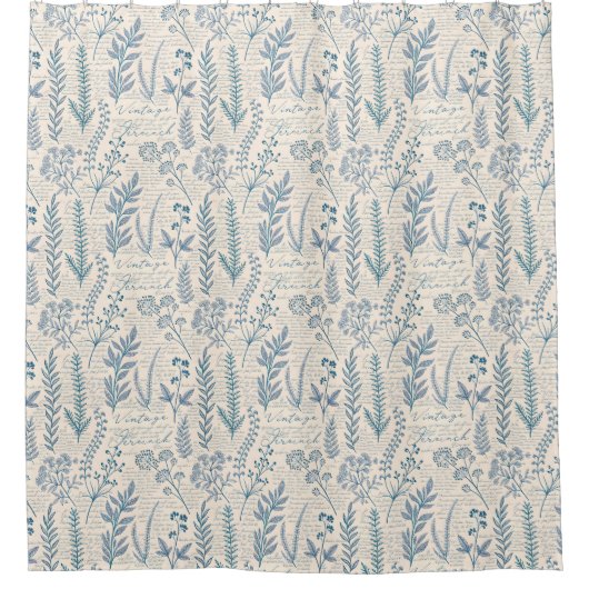 Antikes Blaue Wildblumen Französische Toile-Muster Duschvorhang (Vorderseite)
